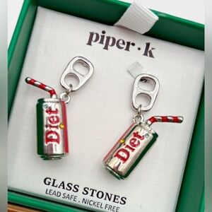 Piper K Diet Soda Can Earrings Novelty Dangle Drop Fun Quirky Jewelry